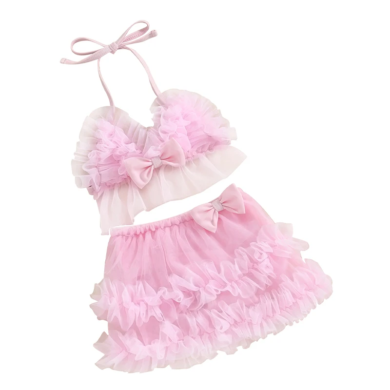 Комплект бикини с лямкой на шее и бантом для девочек