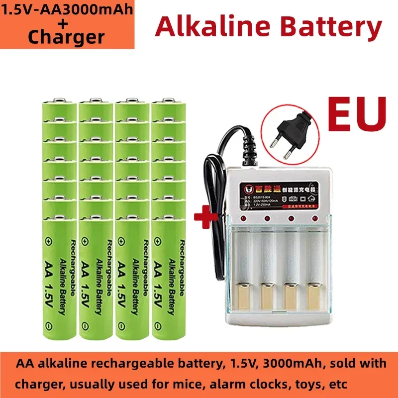 

AA alkaline rechargeable battery, 1.5V, 3000mAh, sold with charger, usually used for mice, alarm clocks, toys, etc