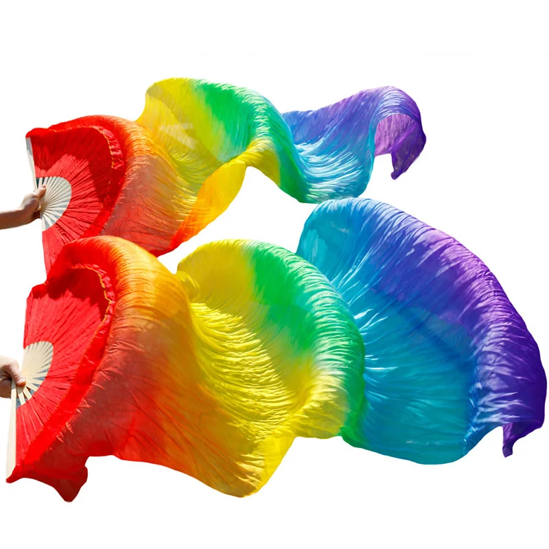 

new style Belly dance fan Long Silk Fans Handmade Gradient Color Dance Fans Can Be