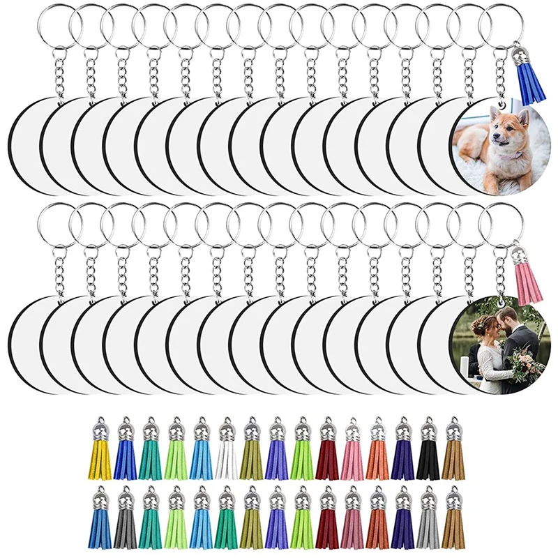 

30 Sets Round Acrylic Keychain Blanks Acrylic Key Ring Circles Blanks Clear Round Discs Ornaments With Hole