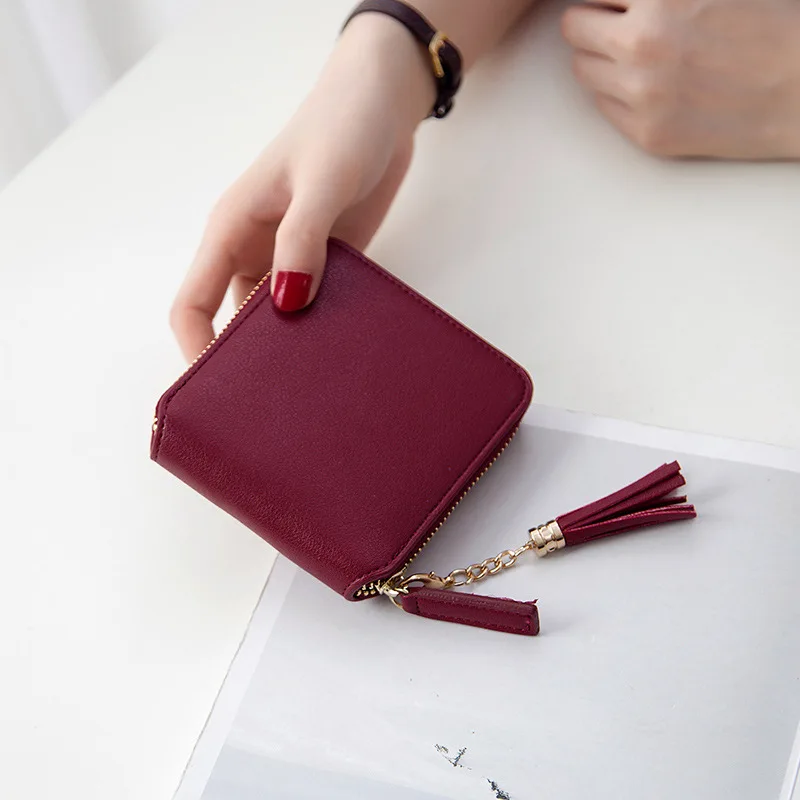 Women Square Wallet Purses Card Holders Wallet Female Leather Tassel Pendant Money Coin Bag Fashion Clutch