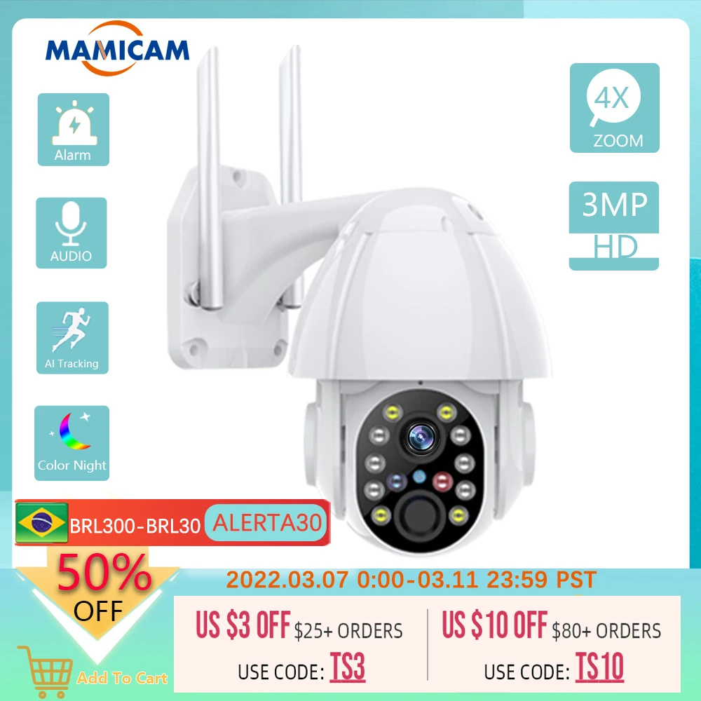 

Наружная камера видеонаблюдения с Wi-Fi, наружная охранная камера, PTZ AI, автоматическое отслеживание, 4-кратный зум, цветная Ночная камера