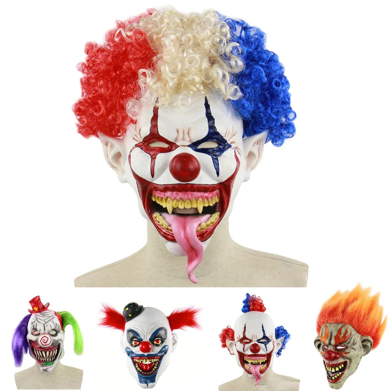 

Halloween Horror Headgear Latex Clown Mask Scary Ghost Devil Face Cover Joker Cosplay Demon Costume Masquerade Party Props Decor