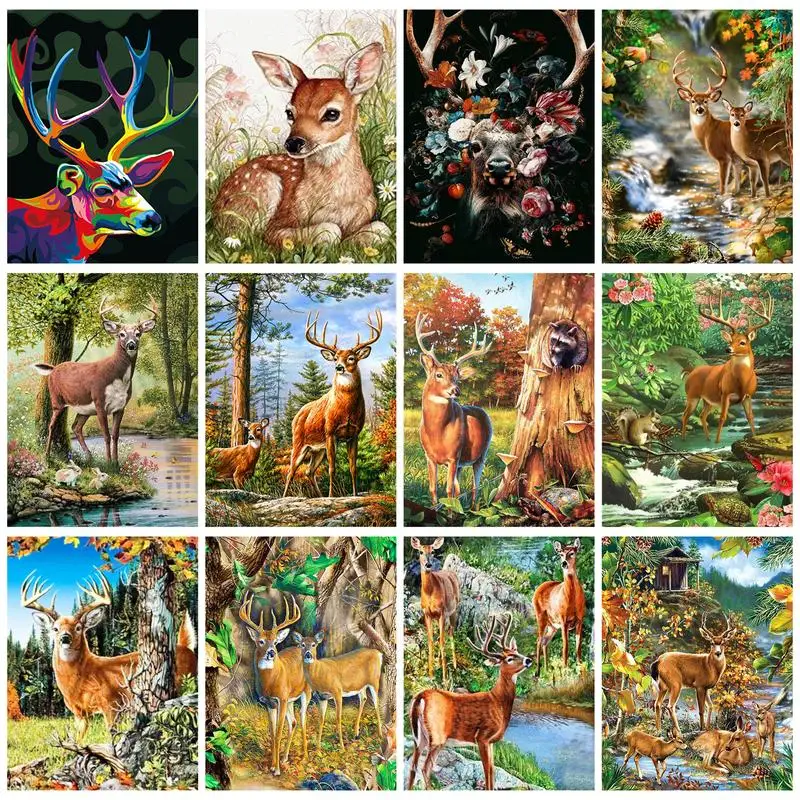 

Chenistory 5D DIY Diamond Painting Cross Stitch Animal Deer Embroidery Complete Kit Picture Of Rhinestones Mosaic Decoration Hom