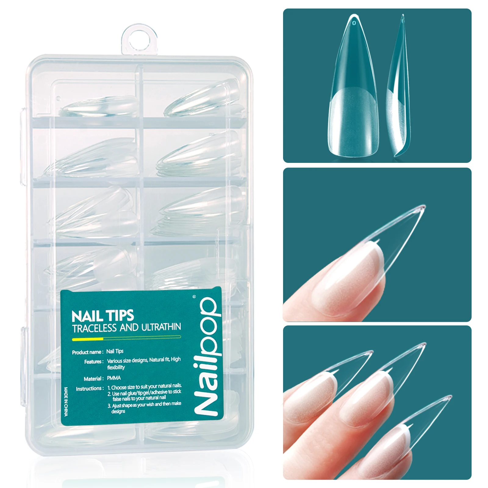 Nailpop 120 יחידות ציפורניים אקריליות קפסולה מזויפת קצרה אמונד קופין ריבועית ציפורן מלאכותית הרחבה רכה טיפים ג'ל אביזרים כלים