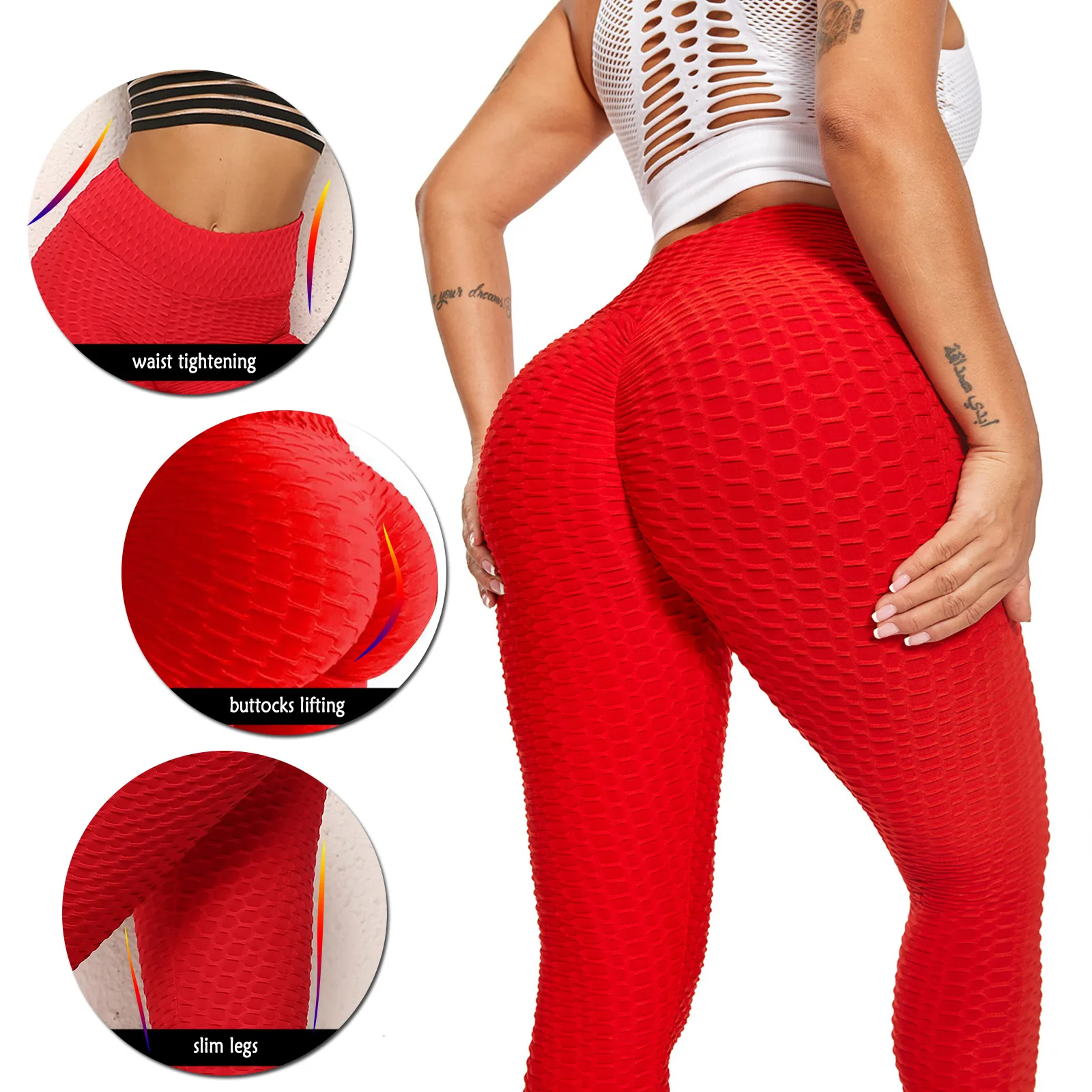 

Fashion Women peach Buttocks Jacquard Bubble Yoga Pants High Waist Slimming Casual Fitness Sexy Breathable Gym Leggings