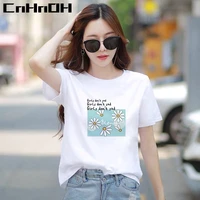 cnhnoh cotton short sleeved t shirt womens summer round neck loose large size half sleeved white top women