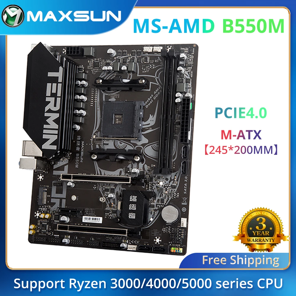 MAXSUN Terminator AMD B550M материнская плата двухканальная DDR4 USB3.1 PCIE 4,0 AM4 поддерживает Ryzen 4000/5000 (3600/4650G/5600G/5600X) - Топ товаров с Али
