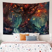 fantasy tree of life tapestry magical forest waterfall hippie wall hanging living room bedroom dormitory mural decor background