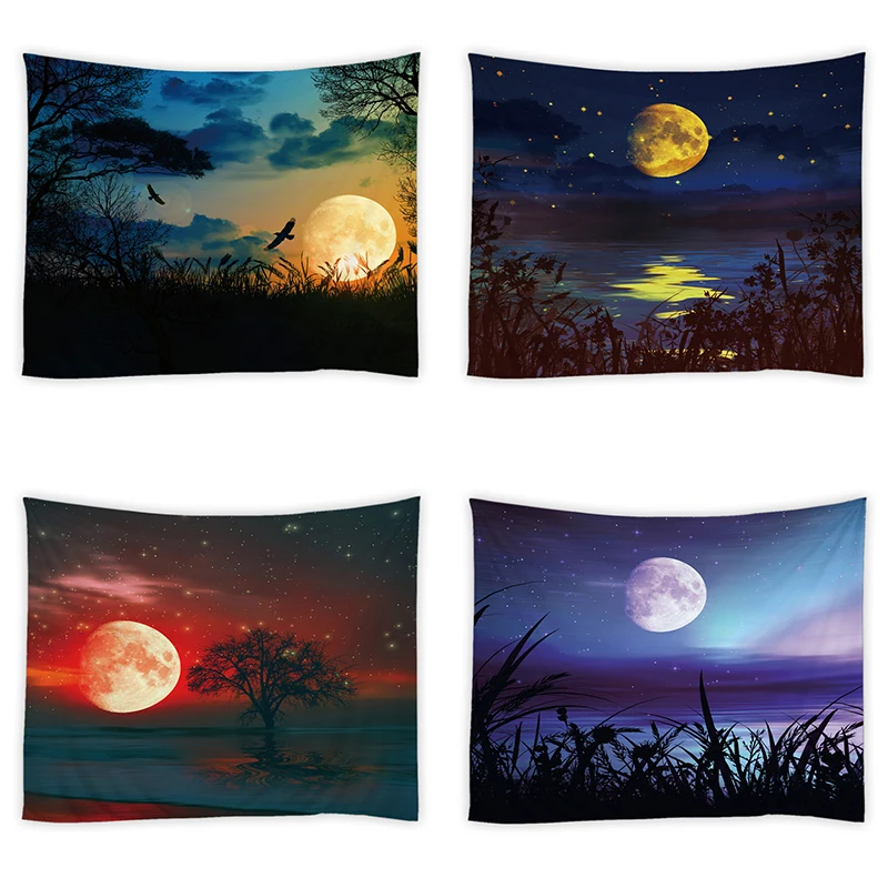 

Moon Stars Pattern Tapestry Home Decor Wall Sun Earth Stars Sky Print Pattern Blanket Customizable