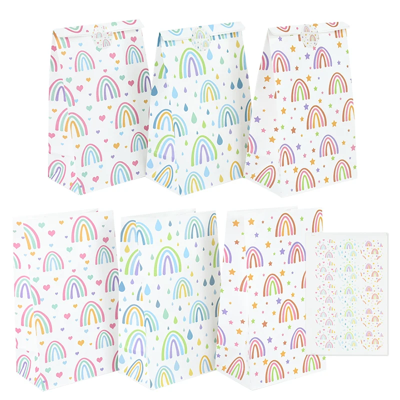 

10Pcs Boho Rainbow Party Favors Candy Bags Goodie Gift Treat Bags Bohemian Themed Birthday Party Supplies Baby Shower Decoration