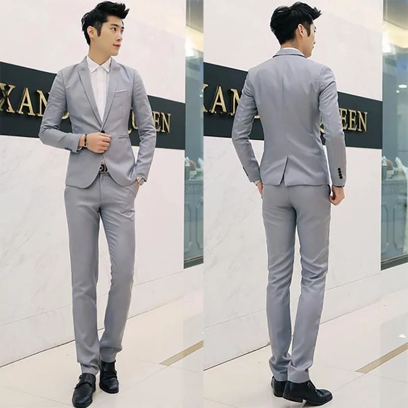 

Solid Color Korean Slim Fit Casual Blazer Leisure Suit Single Button
