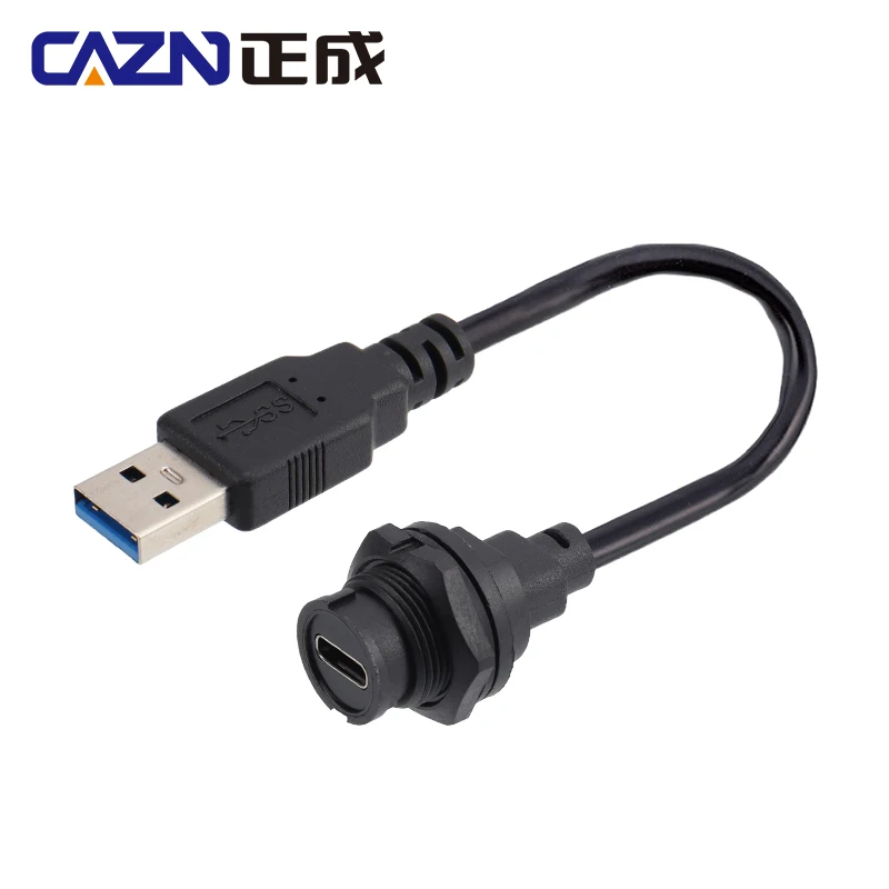 Фото CAZN водонепроницаемый IP67 IP68 Тип C гнездо заднего крепления гнезда к USB Штекерный переливной кабель штыковой Тип C 3,0 5 Гб №1