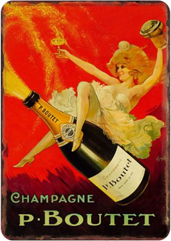

Free Pintree Original Retro Design Lady Riding Champagne Tin Metal Signs Wall Art | Thick Tinplate Print Poster Wall Decoration