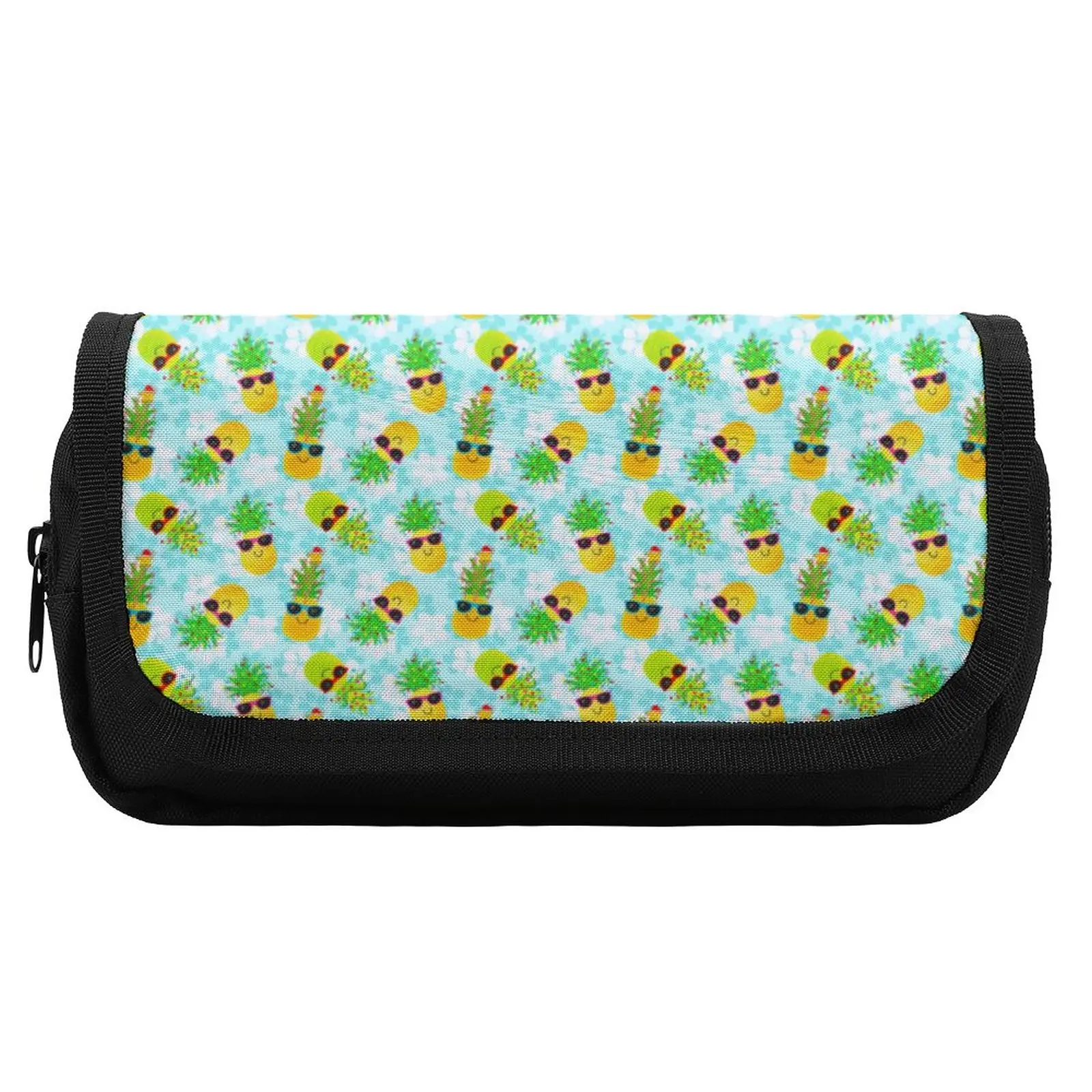 Christmas Pineapples Pencil Case Funny Tropical Print University Double Pockets Pencil Box Hook and Loop Fashion Pen Organizer