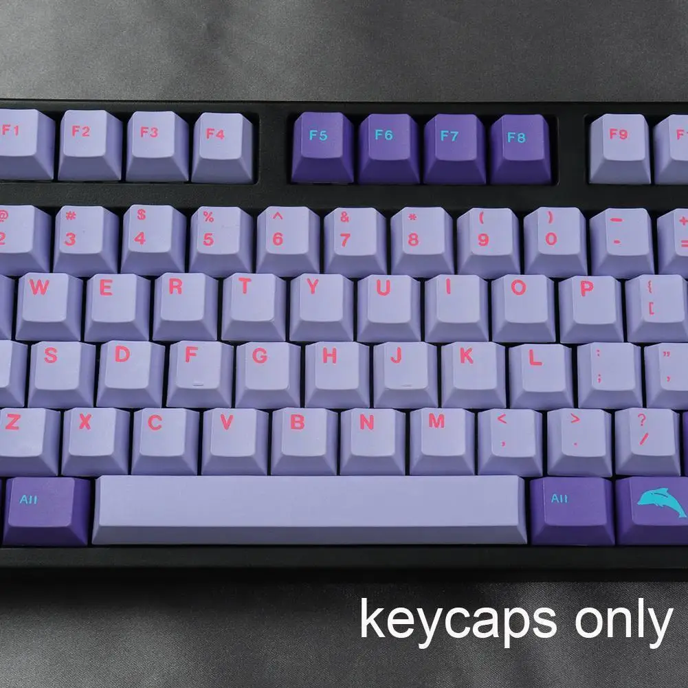 Gmk Vaporwave Game Keycap 129 Keys Pbt Five-sided Sublimation Purple Mechanical Keyboards Keycaps For Color Matching Keycap C0p3