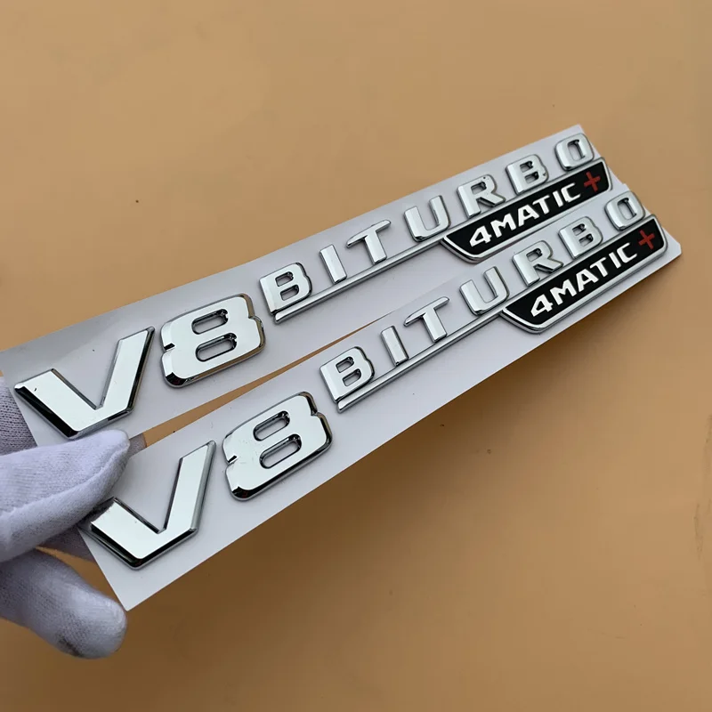 

1 pair V8 BITURBO 4MATIC+ V12 BITURBO Chrome Letter Number Emblem Sticker Car Trunk Fender Sticker