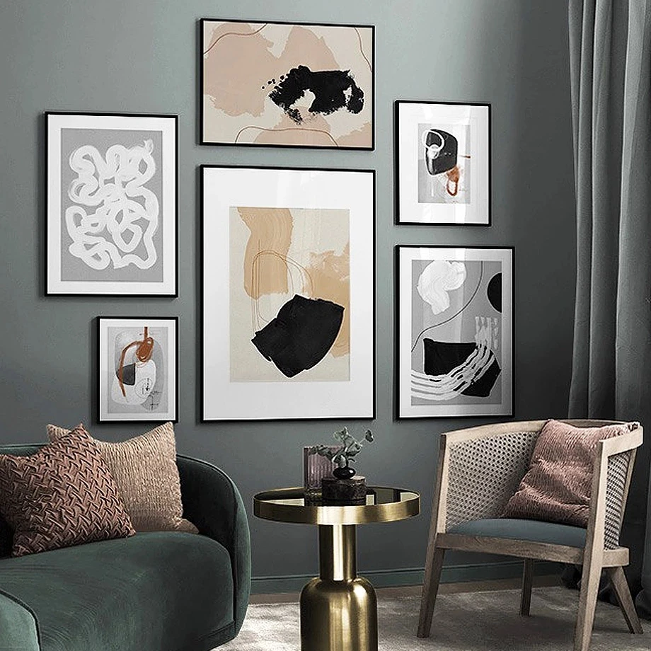 

Modular Pictures Canvas Painting Wall Artwork Abstract Color Blocks Amber Brush Line Posters Print Modern Living Room Home Decor
