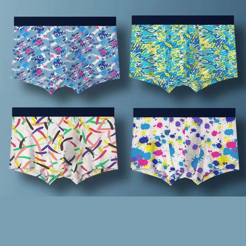 4pcs/Lot Men's Underwear Cotton Shorts High-quality Elastic Solid Color Printed Men's Underwear Large Size Boxer Shorts Man