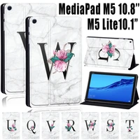 anti fall tablet case for huawei mediapad m5 lite 10 1m5 10 8m5 lite 8 white marble letters leather stand cover case stylus