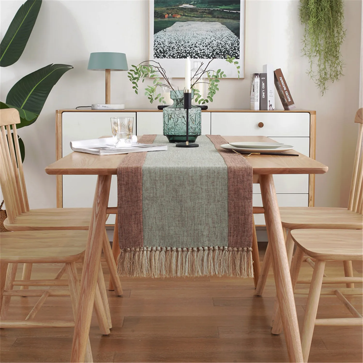 

Solid color home tassel bed flag splicing table and table cloth cotton hemp Zen tea table and table flag