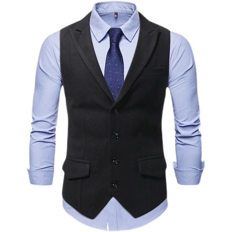 

Жилетка мужская приталенная, однотонная куртка без рукавов в деловом стиле, повседневный модный однобортный пиджак с лацканами, костюм бол...