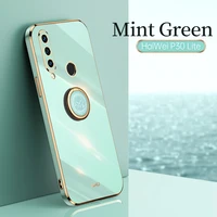 luxury plating square ring holder silicone phone case on for huawei nova 4e 4 e honor 20s phone case stand back cover