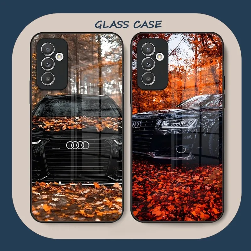 

Luxury Audi Sports Car Phone Case Glass For Samsung S23 S22 S21 S20 S10 A14 A54 A34 A52 A51 A22 A32 FE Ultra Pro Plus Coque