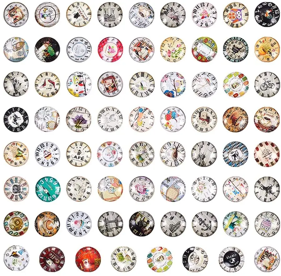 

70 PCS 25mm Clock Mosaic Printed Picture Glass Half Round Dome Cabochons Tiles for Jewelry Making Clock Series