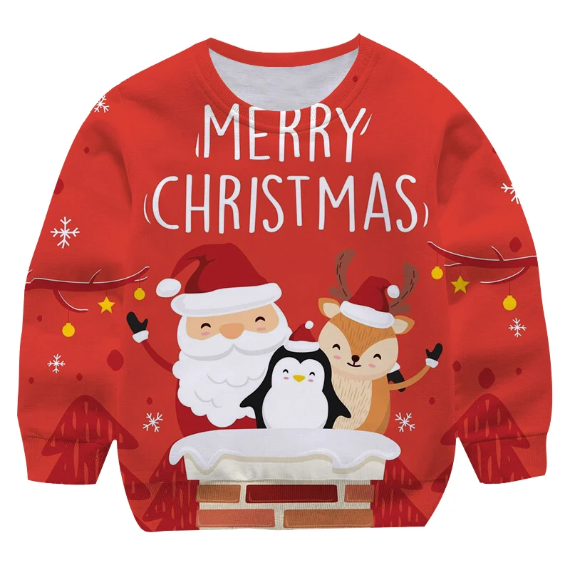 

Новинка осени 2022, Детские свитшоты с рисунком в рождественском стиле для мальчиков и девочек, 3D свитшоты с круглым вырезом и длинными рукава...