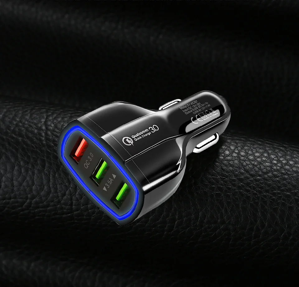 

Автомобильное зарядное устройство QC3.0, 3USB-порта, 18 Вт, быстрая зарядка, автомобильное зарядное устройство, быстрая зарядка
