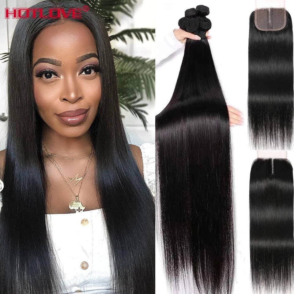 Straight Bundles With Closure Brazilian Human Hair Bundles With Closure Pre Plucked Bundles With Closure Remy Hair Extensions