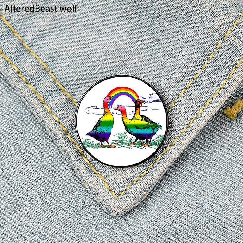 

Gilbert Baker Pride Geese Pin Custom Brooches Shirt Lapel teacher tote Bag backpacks Badge Cartoon gift brooches pins for women
