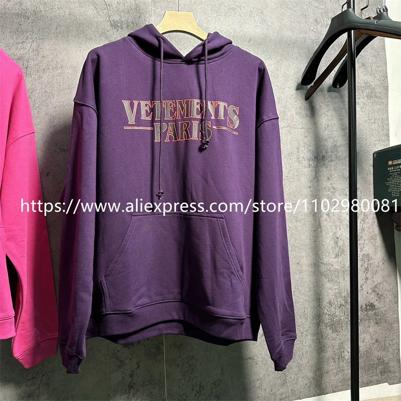 

Purple Red Vetements Paris Hoodie Men Women 1:1 High Quality Destroy Washed Heavy Fabric Oversize Pullover