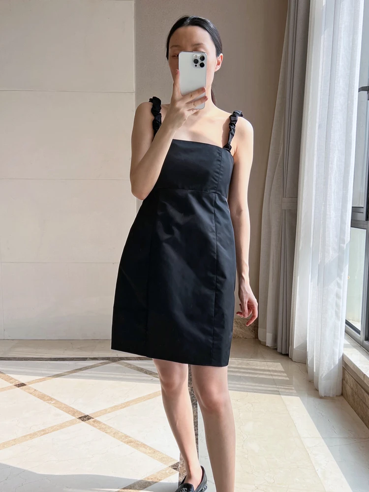 2023 Spring  Summer New Dress Women Pleated Suspender High Waist Dress