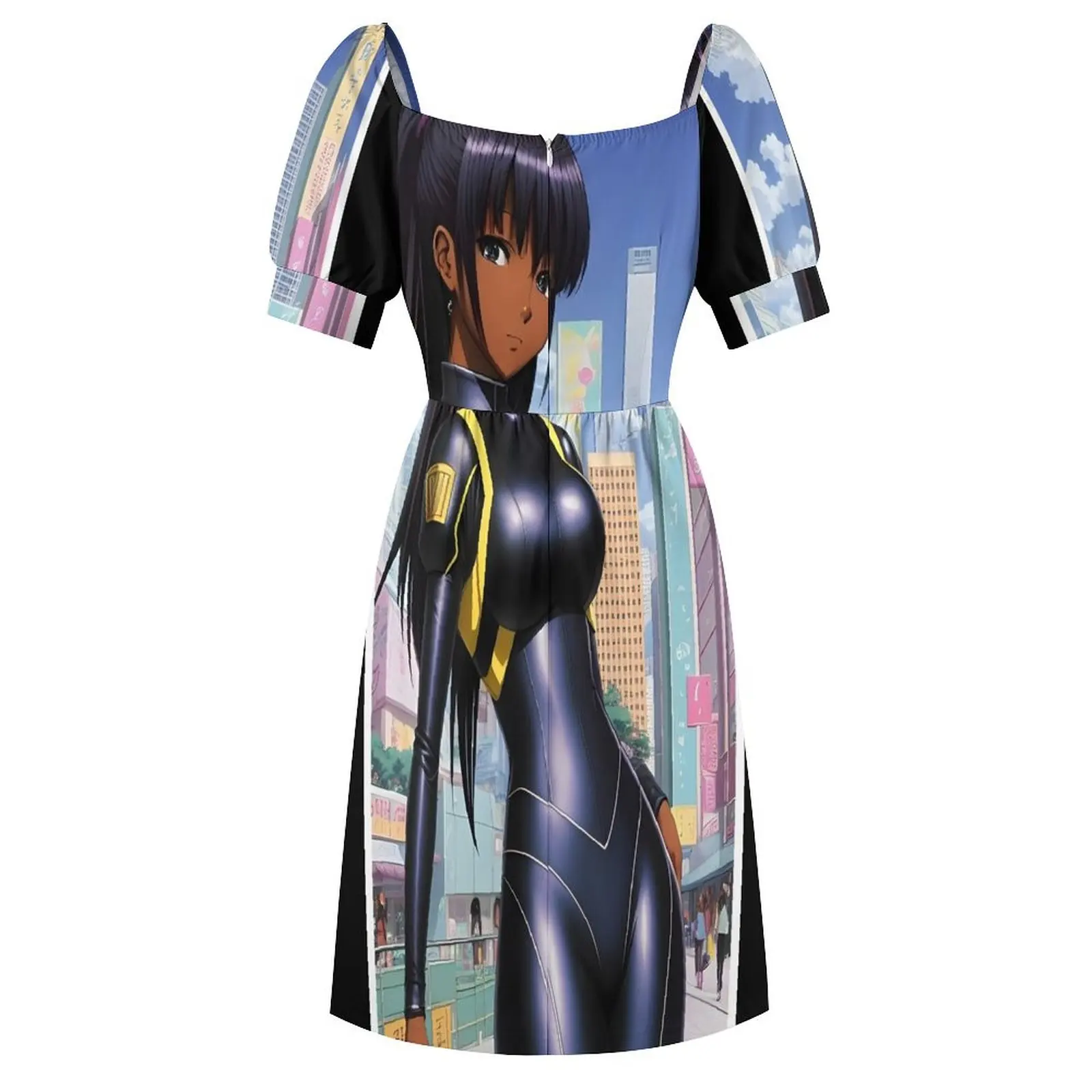 Galactic Mall Gworl Черное платье с короткими рукавами в стиле аниме для девочек одежда