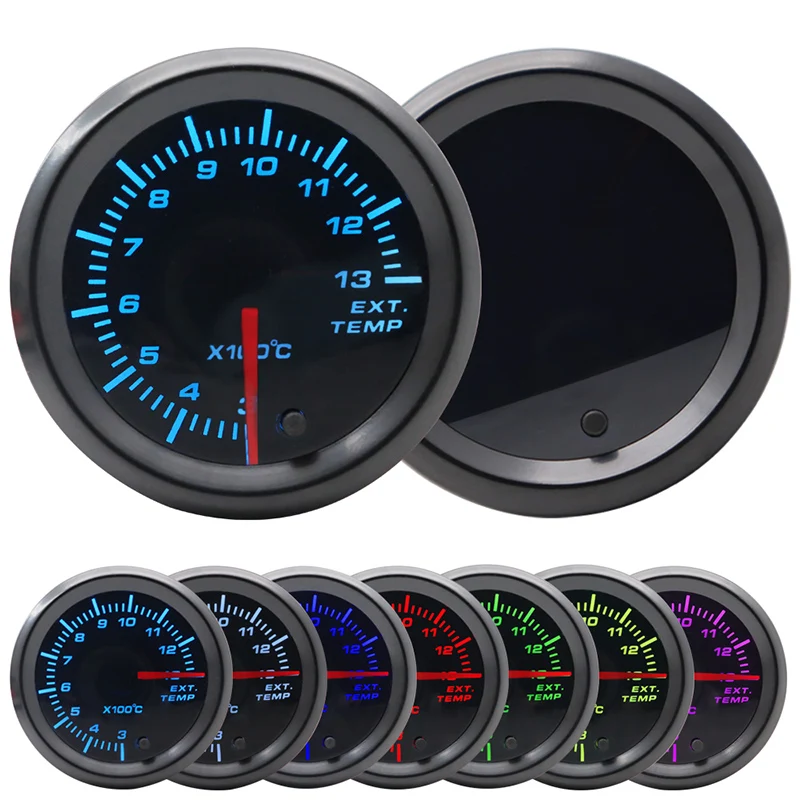

2" 52mm LED Tinted 7 Colors Exhaust Gas Temp Gauge 300-1300 Celsius With Sensor 12V Car Meter Gauge