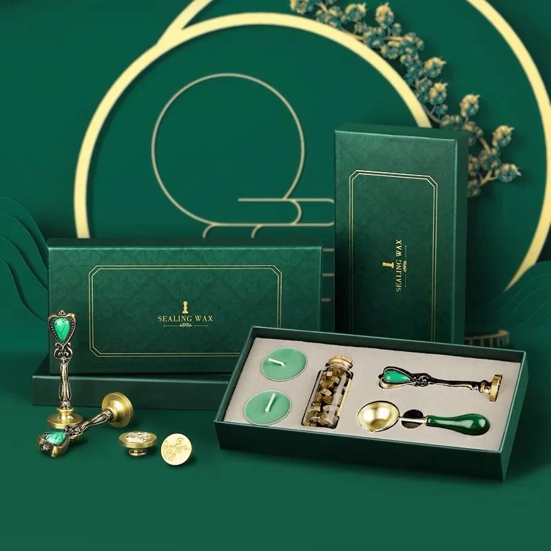 

Vintage Gift Box Sealing Wax Bead Spoon Stamp Set DIY Scrapbook Packaging Hand Account Wedding Birthday Invitation Greeting Card