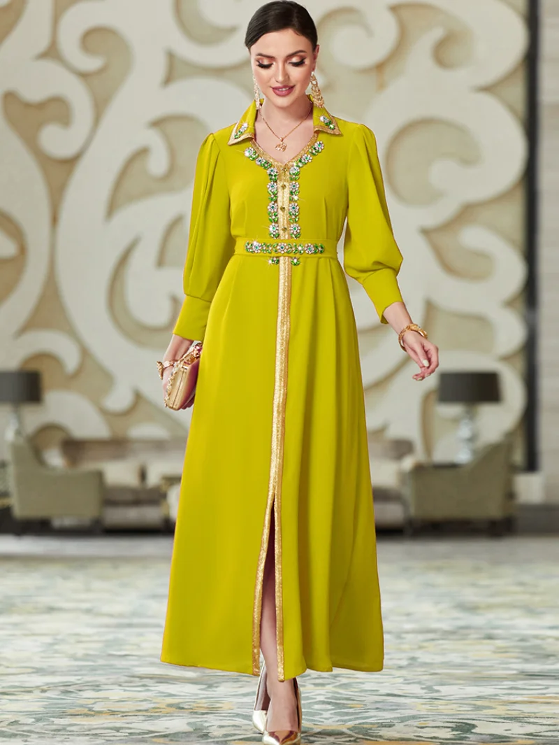 Eid Abaya for Women Handsewn Rhinestones Luxry Muslim Moroccan Party Kaftan Evening Long Dress Dubai Gulf Jalabiya Formal Gowns