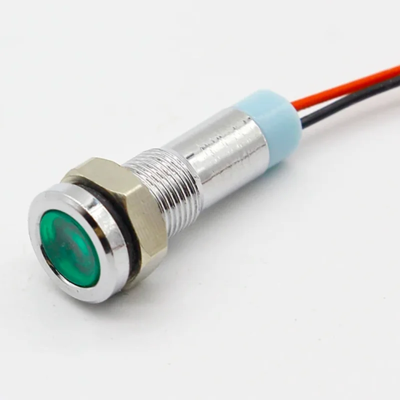 

1 шт. 6 мм светодиодный металлический индикатор с плоской головкой 6 мм водонепроницаемый сигнальная лампа 6 В 12 В 24 В 220 В с проводом красный желтый синий зеленый белый