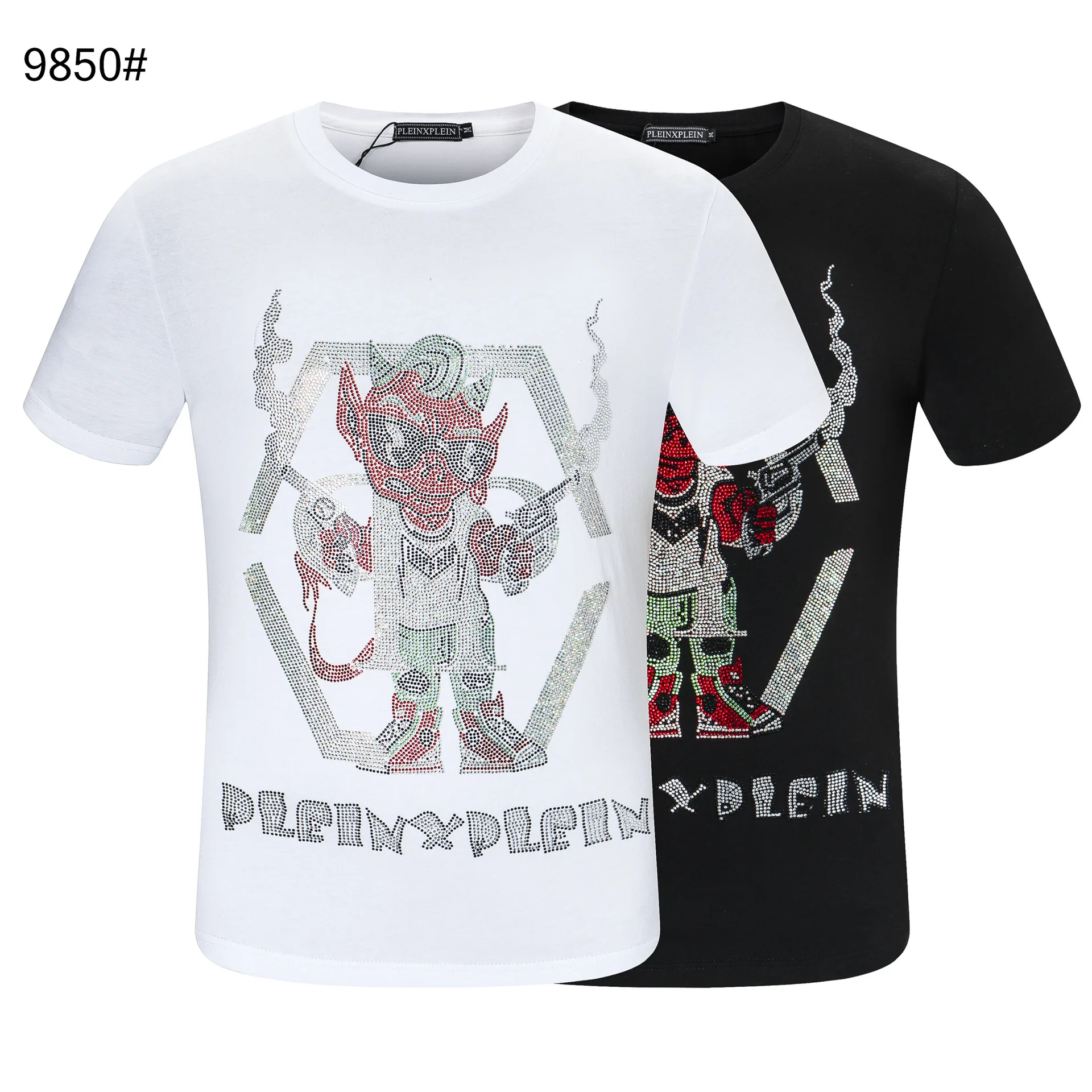 Мужская футболка с коротким рукавом круглый вырез полурукав стразами дьявол