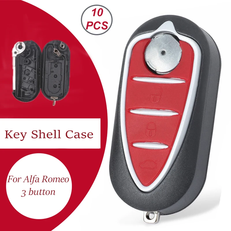 

KEYECU 10pcs/lot 3 Buttons Remote Car Key Shell Fob Uncut Blade Flip Car Key Case Cover for Alfa Romeo Mito Giulietta 159 GTA