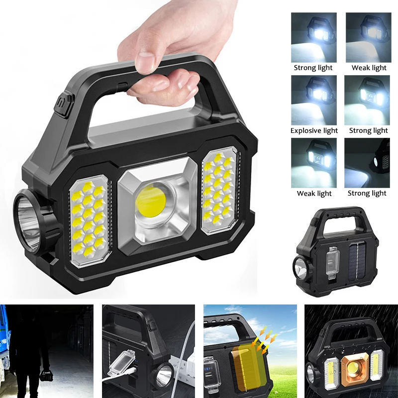 

Camping Work Lights 6 Flashlight Super Solar Searchlight Torch Light Bright Rechargeable Waterproof Gears