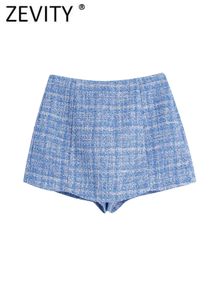 

ZEVITY New Women Vintage Plaid Texture Casual Shorts Skirts Office Lady Side Zipper Fly Hot Shorts Chic Pantalone Cortos P547