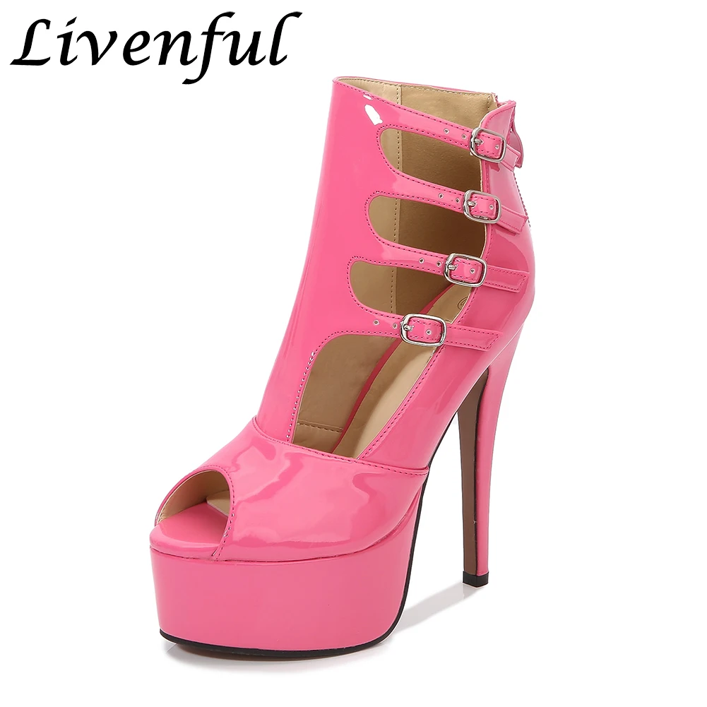 

14cm Peep-Toe Extreme High Heels Platforms Pink Sandals Boots Roman Gladiator Sexy Pole Dance Stripper Model Gay Unisex Shoes