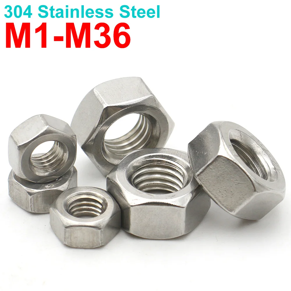 

Нержавеющая сталь 304, 1/2/5/10/20/25/50 шт. M1 M1.2 M1.4 M1.6 M2 M2.5 M3 M3.5 M4 M5 M6 M8 M10-M36 Шестигранные гайки DIN934 Метрические