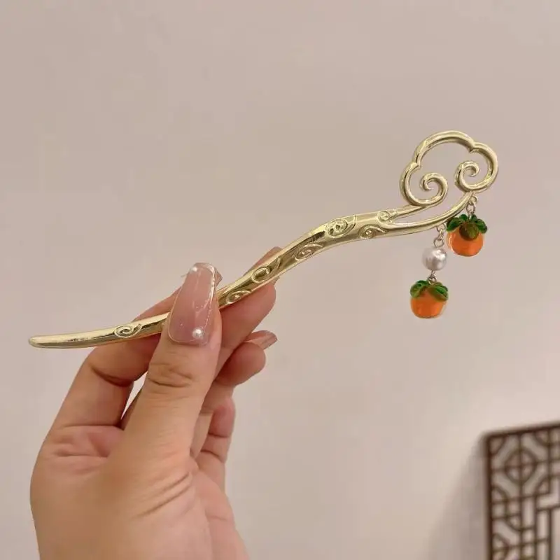 

Hanfu Temperament Girls Hairpin Antique Persimmon Ruyi High-End Auspicious Cloud Hairpin Back Head Ball Head Hair Accessories