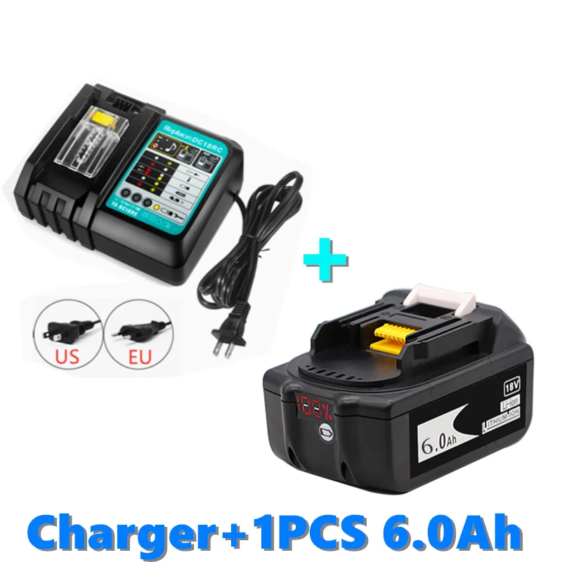 

WIth Charger BL1860 Rechargeable Battery 18V 6000mAh Lithium Ion for Makita 18v Battery 8ah BL1840 BL1850 BL1830 BL1860B LXT400