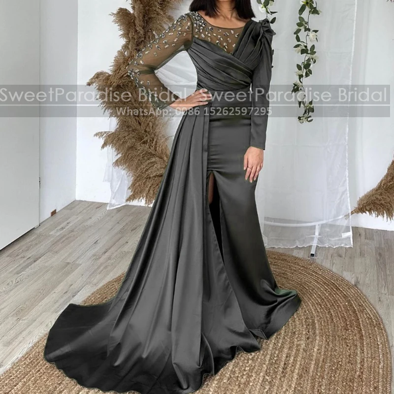 

Роскошные платья русалки со стразами для матери невесты, официальное вечернее платье с длинным рукавом и разрезом сбоку