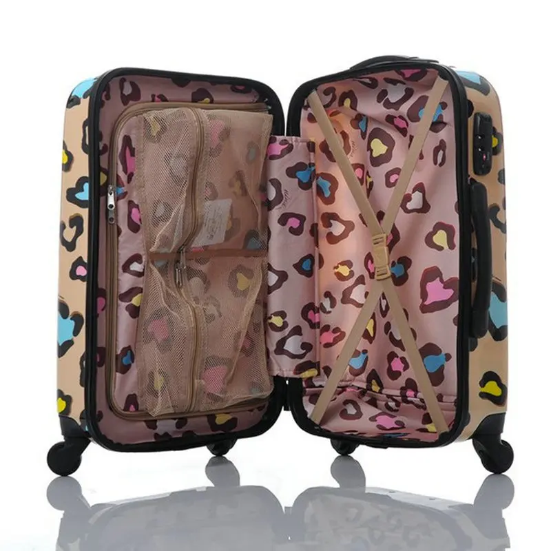 Women Travel Suitcase Girls Leopard Print Luggage ABS+PC Universal Wheels Trolley Luggage Bag 20